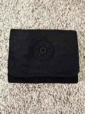Kipling Black Trifold Fabric Wallet with Embossed Logo